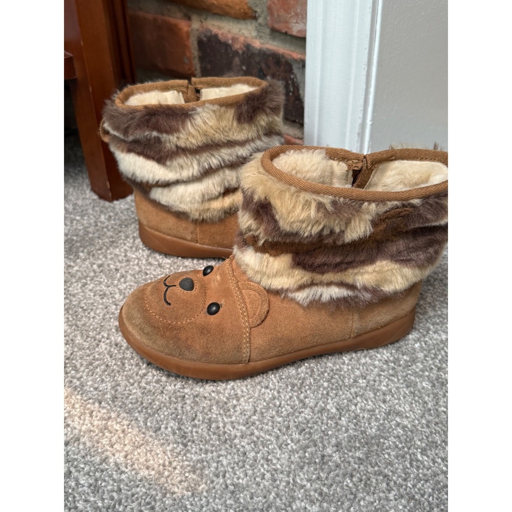 UGG Keelan Bear Chestnut Suede Faux Fur Toddler Boots Size 12
